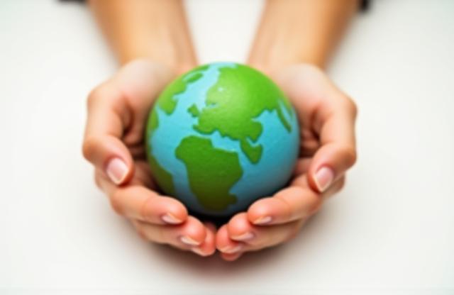 Hands holding a miniature green earth
