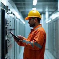 Technician checking equipment